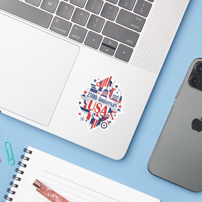 Amerikas 250-årsjubileum klistermärken (Laptop med iPhone)