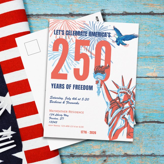 Amerikas 250-årsjubileum Retro Staty över Friheten Vykort (America 250th Retro Statue of Liberty Invitation Postcard)