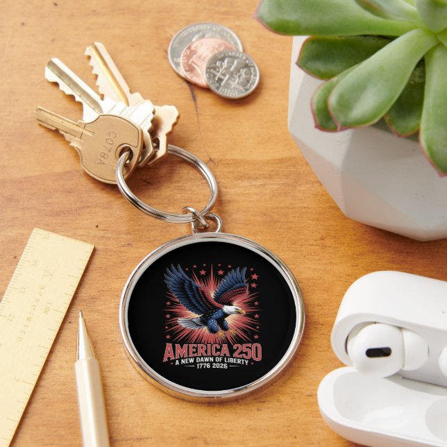 Amerikas 250-årsjubileum  rund silverfärgad nyckelring (Skrivbord)