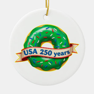Amerikas 250-årsjubileum USA med söt donut Julgransprydnad Keramik