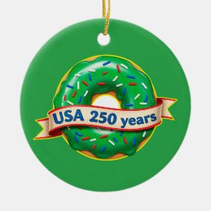 Amerikas 250-årsjubileum USA med söt donut Julgransprydnad Keramik
