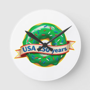 Amerikas 250-årsjubileum USA med söt donut Rund Klocka