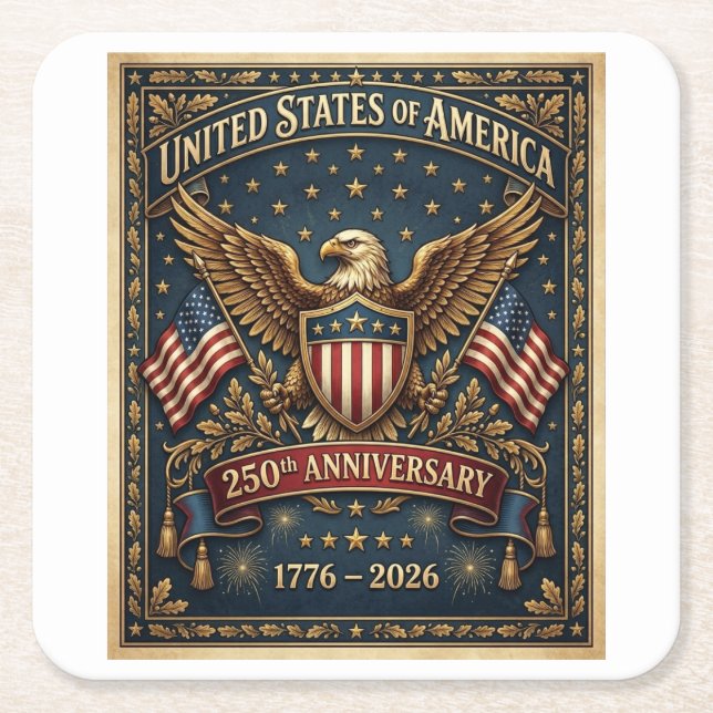 Amerikas 250-årsjubileum Version 1    Underlägg Papper Kvadrat (Framsidan)