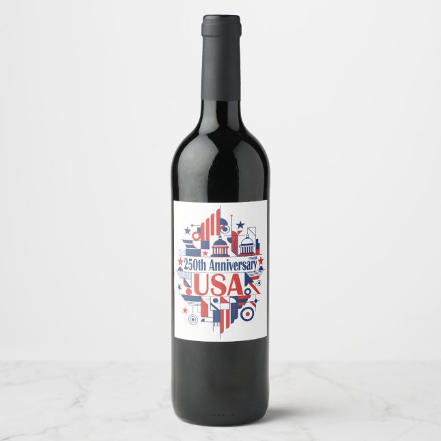 Amerikas 250-årsjubileum vinflaska etikett (Framsida)