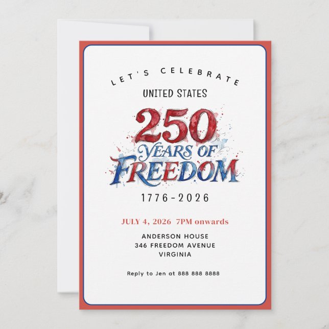 Amerikas 250-årsjubileumsfest  inbjudningar (Framsida)