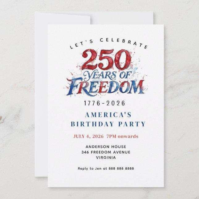 Amerikas 250-årsjubileumsfest  inbjudningar (Framsida)