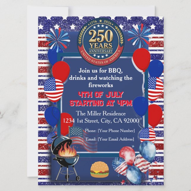 Amerikas 250-årsjubileumsfestinbjudan inbjudningar (Framsida)