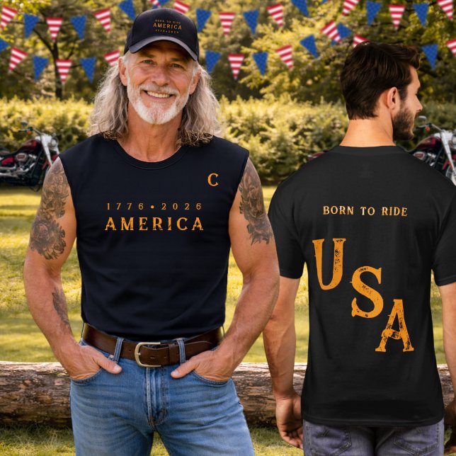 Amerikas 250:e Born To Ride Team Group T Shirt (T-shirt is shown with the sleeves cut off.)