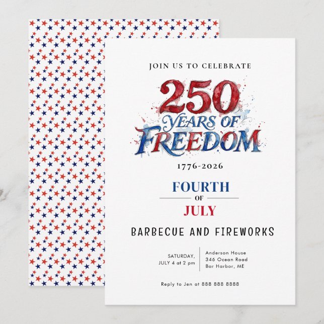 Amerikas 250-fest firande  inbjudningar (Fram/baksida)