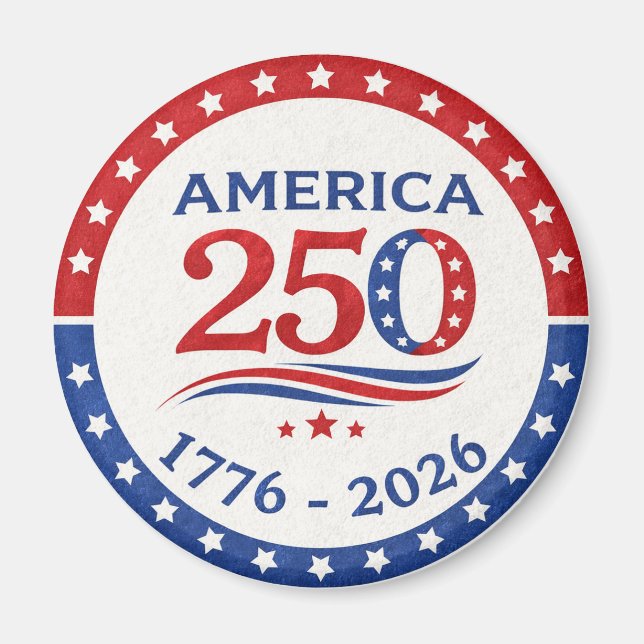 Amerikas 250 halvsekvensära patriotiska logotyp 17 magnet (Framsidan)