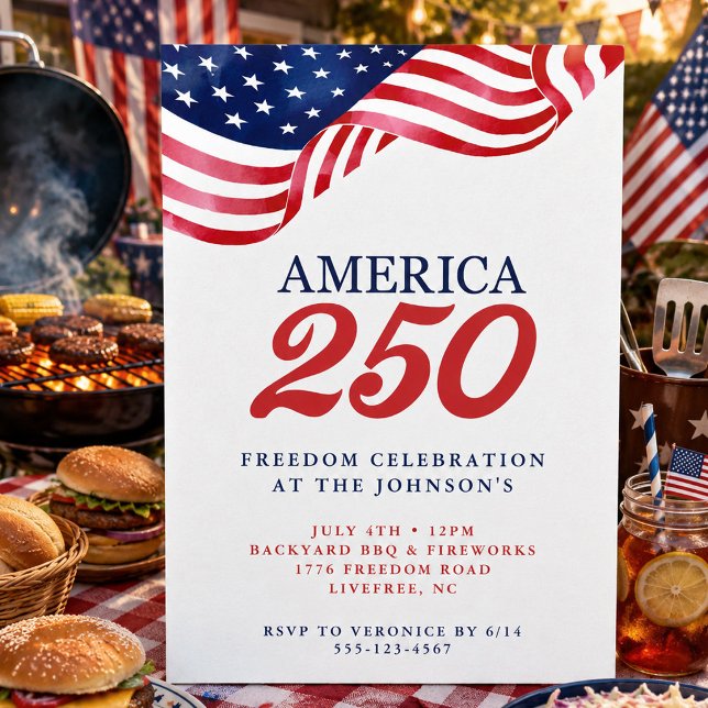 Amerikas 250 patriotiska inbjudan | 4 juli grillfe (Skapare uppladdad)