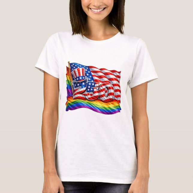 Amerikas 250 Pride Flag Damtröja T Shirt (Framsida)