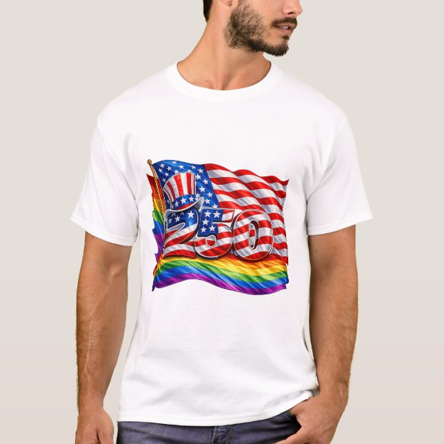 Amerikas 250 Pride Flag Herr T-Shirt (Framsida)