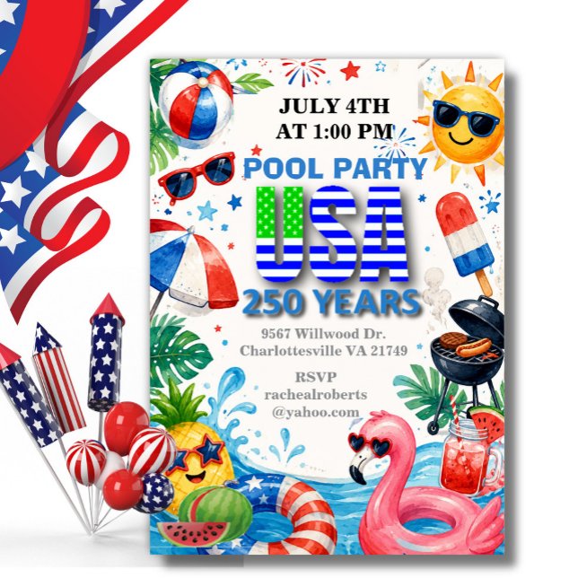 Amerikas 250 sommarpoolparty 4 juli  inbjudningar (Skapare uppladdad)