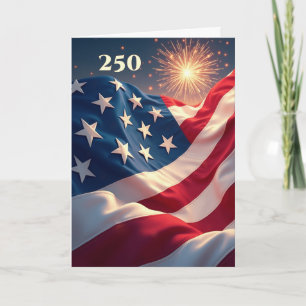 Amerikas flaggas 250-årsjubileum och fyrverkerier kort