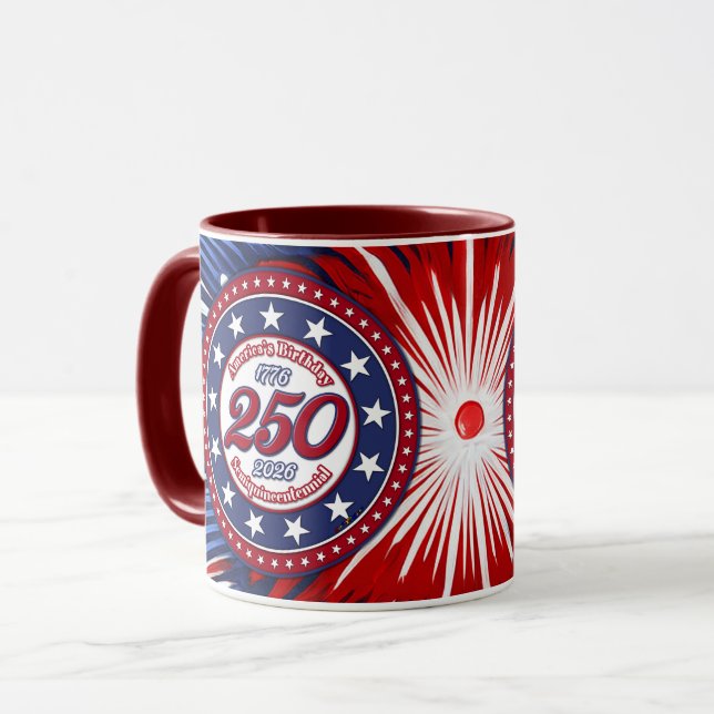 Amerikas födelsedags Semiquin Grafiska Fyrverkerie Mugg (Framsida vänster)