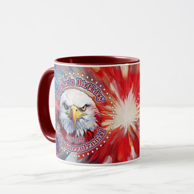 Amerikas födelsedags Semiquin röda örn fyrverkerie Mugg (Framsida vänster)