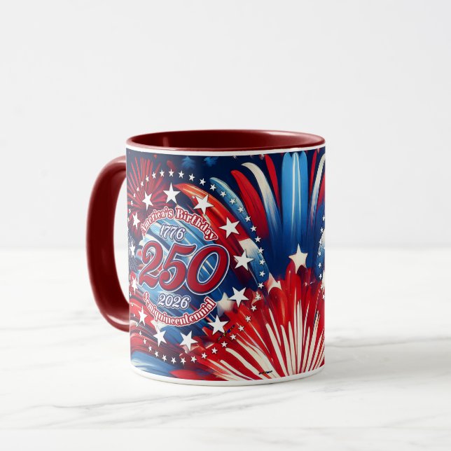 Amerikas födelsedags Semiquin RWB Grafiska Eldshow Mugg (Framsida vänster)