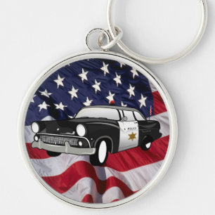 Amerikas förenta stater 59 vintage polisbil rund silverfärgad nyckelring