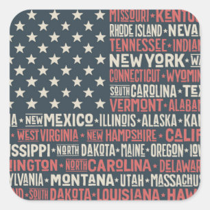 Amerikas förenta stater Stater och versaler Fyrkantigt Klistermärke