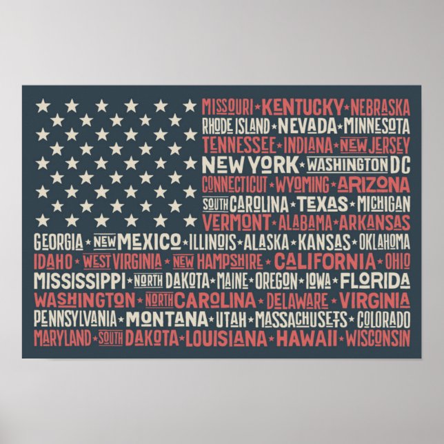 Amerikas förenta stater |Stater och versaler Poster (Framsidan)