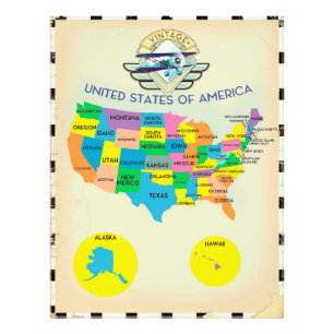 Amerikas förenta stater vintage stil Karta Fototryck