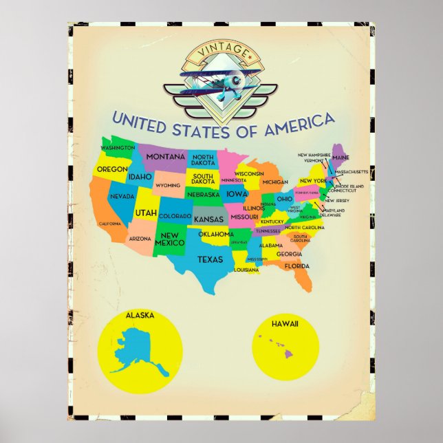 Amerikas förenta stater vintage stil Karta Poster (Framsidan)