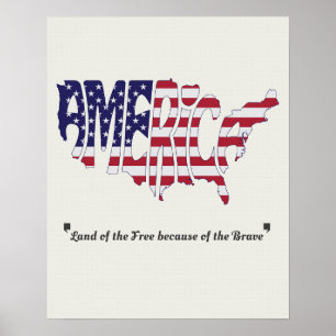 Amerikas Ord Art Karta Shape and Quote Poster