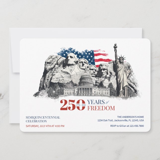 Amerikas semiquincentennial 250 år av frihet inbjudningar (Framsida)