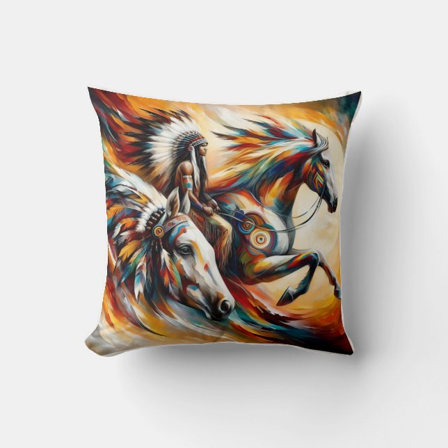  amerindian oil paint colorful kudde (Framsida)