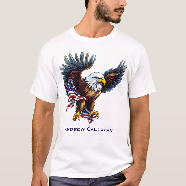 Ameriörnen Patriotisk USA Flagga 4 Juli T Shirt (Framsida)