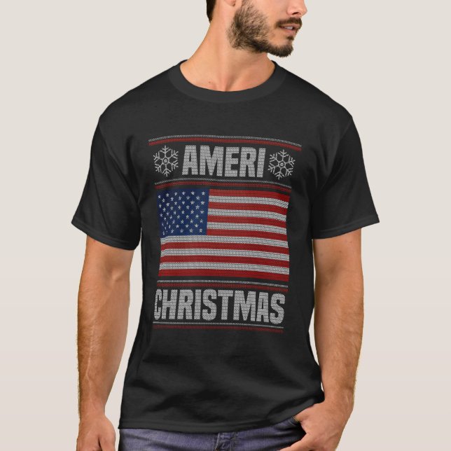 Ameris julfinny Amerikansk julgrädd Flagga Gif T Shirt (Framsida)