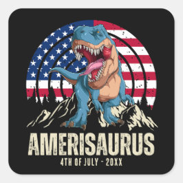 Amerisaurus 4:e juli Amerikanska Flagga Patriotic Fyrkantigt Klistermärke