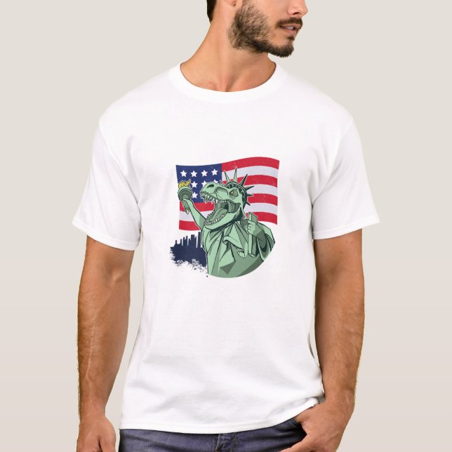 Amerisaurus Dinosaur T Rex Frihetsgudinnan Ameri Shirt (Framsida)