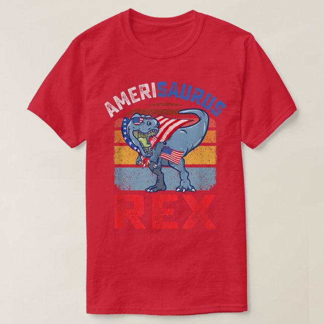 Amerisaurus Re Funny 4:e juli TRe Dinosaur USA T Shirt (Design framsida)