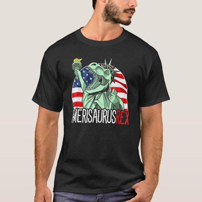 Amerisaurus Rex 4:e juli Dinosaur Dino American T Shirt (Framsida)