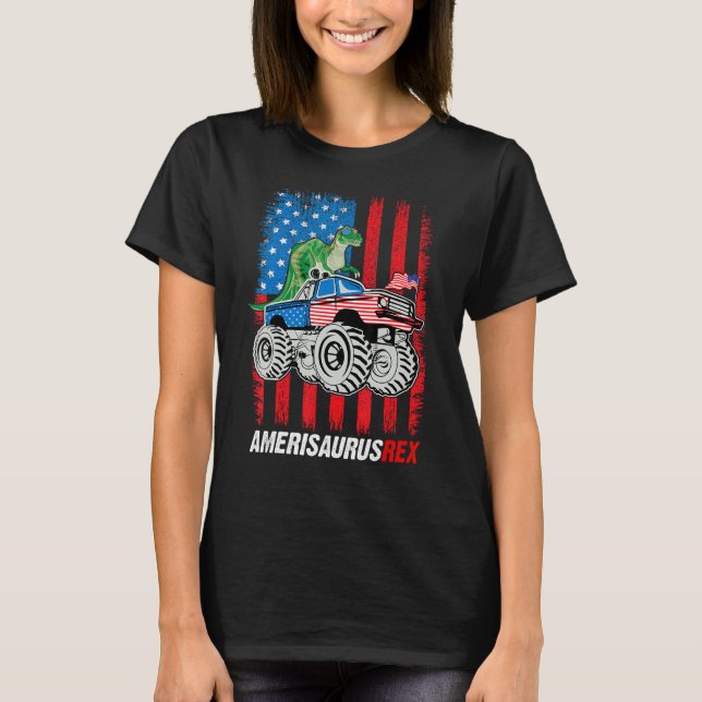Amerisaurus Rex 4th Of July Boys Girls Us Flag Fun T Shirt (Framsida)