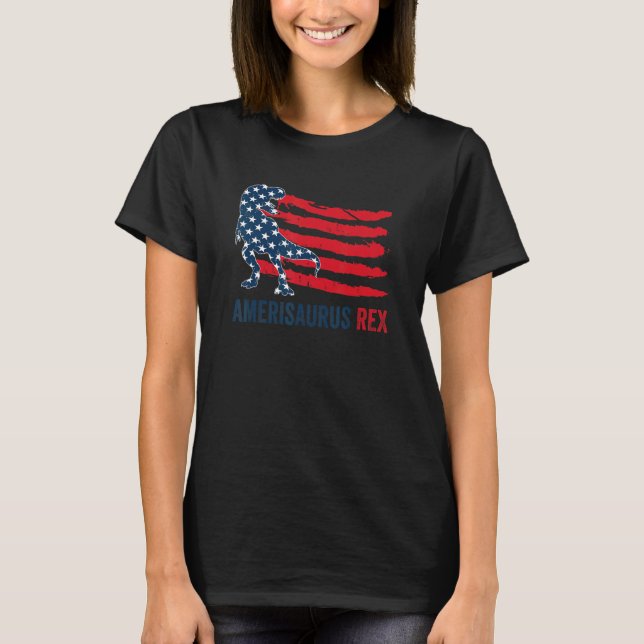 Amerisaurus Rex America Flagga Dinosaur Rex 4 th o T Shirt (Framsida)