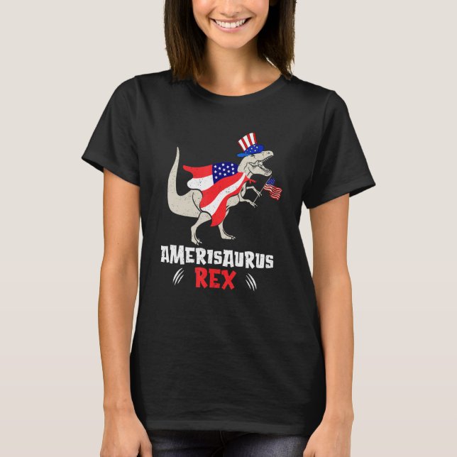 Amerisaurus Rex American Flag 4th of July T Rex Di Shirt (Framsida)