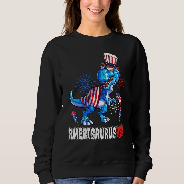 Amerisaurus Rex American Flag 4th of July T Rex Di T Shirt (Framsida)