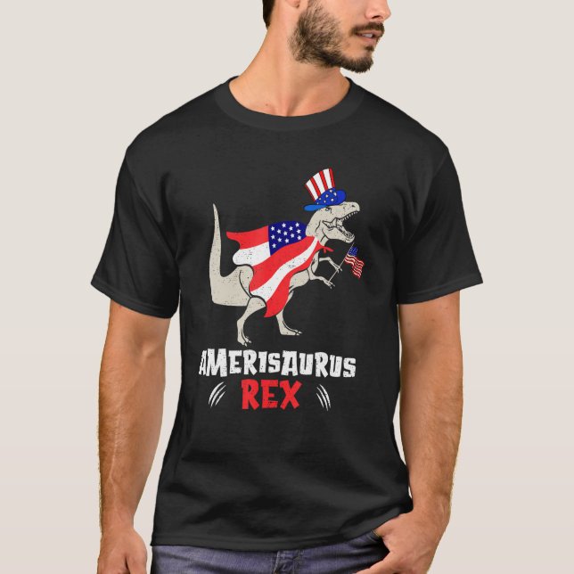 Amerisaurus Rex American Flag 4th of July T Rex Di T Shirt (Framsida)