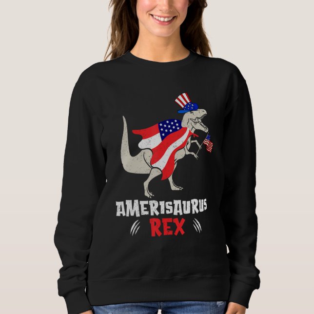 Amerisaurus Rex American Flag 4th of July T Rex Di T Shirt (Framsida)