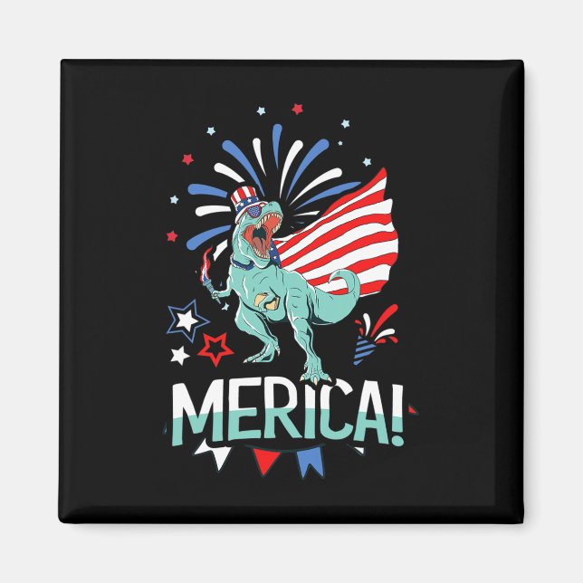 Amerisaurus Rex American Flagga Independence day M Magnet (Framsidan)