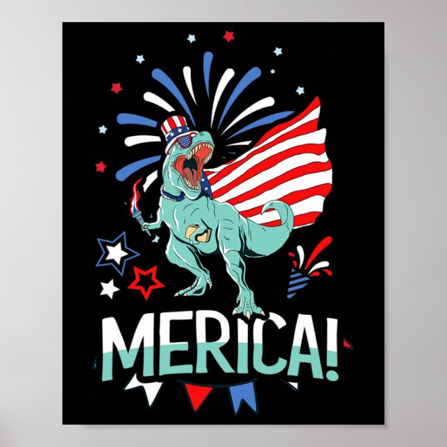 Amerisaurus Rex American Flagga Independence day M Poster (Framsidan)