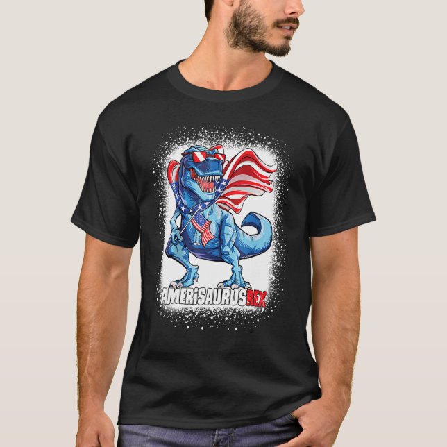 Amerisaurus Rex Coola Dinosaur Patriotic 4:e Jul T Shirt (Framsida)