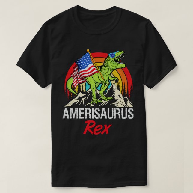Amerisaurus Rex Dinosaur American Flagga 4 juli T Shirt (Design framsida)