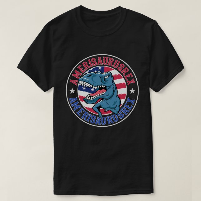 Amerisaurus Rex Dinosaur American Flagga 4 juli T Shirt (Design framsida)