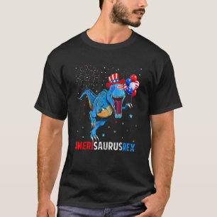 Amerisaurus Rex Dinosaur juli 4:e Amerikanska Flag T Shirt