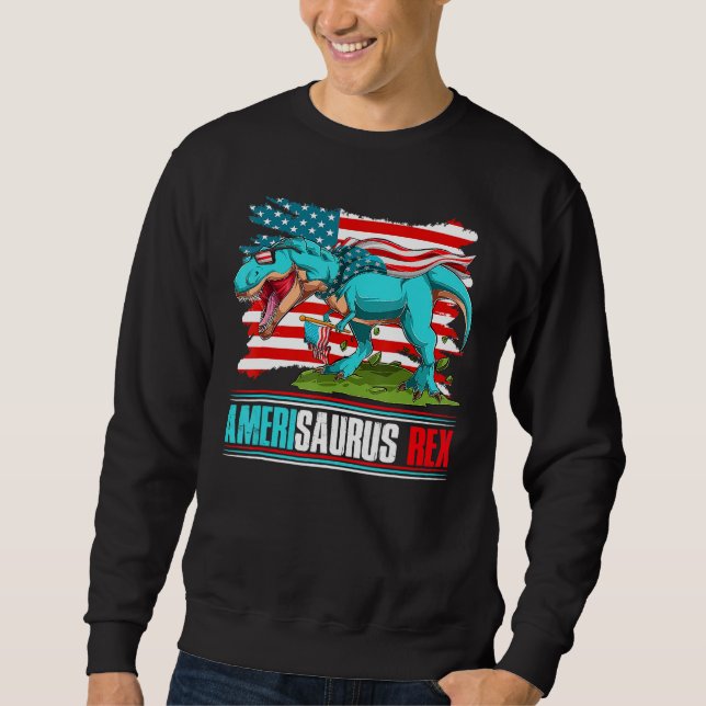 Amerisaurus Rex Independence Day USA Party US Patr Lång Ärmad Tröja (Framsida)