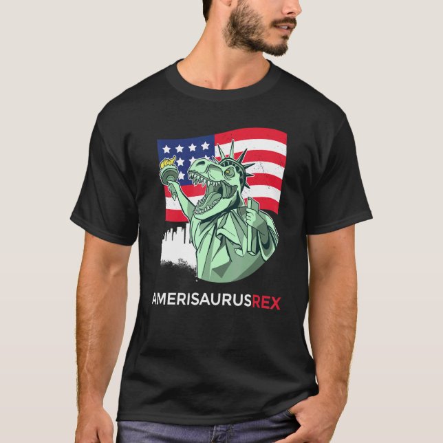 Amerisaurus Rex Patriotic Boys Dinosaur 4:e juli T Shirt (Framsida)